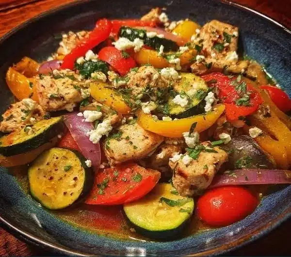 Colorful Mediterranean Chicken Stir Fry with vegetables and herbs