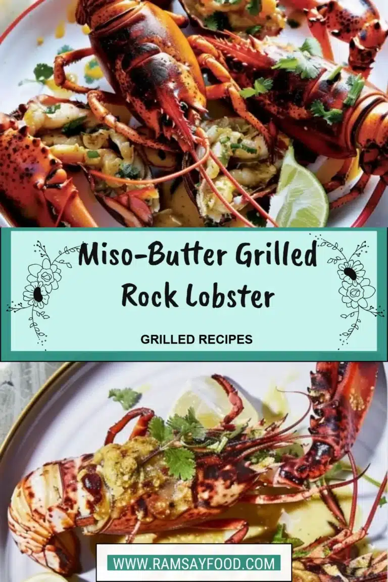 Miso-butter grilled rock lobster served on a plate with garnishes