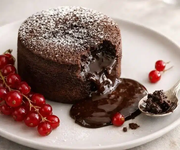 Delicious molten chocolate lava cake served as a romantic Valentine's dessert