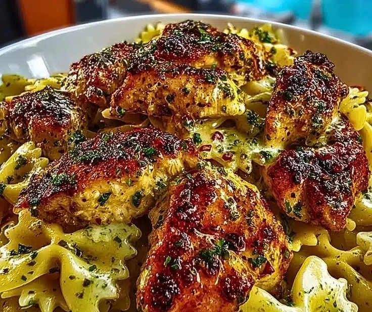 Mozzarella Garlic Butter Chicken Bowties in Cheesy Cream