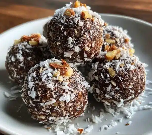 No-Bake Dubai Chocolate Balls made with rich chocolate and coconut.