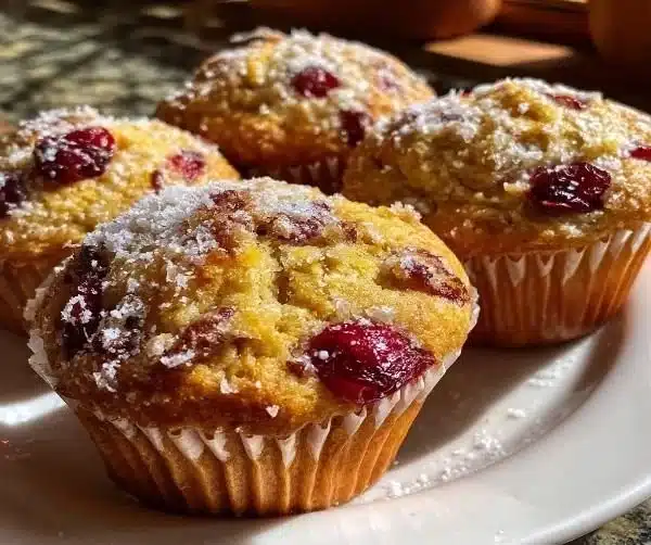 Freshly baked Orange Cranberry Muffins with orange zest and cranberries