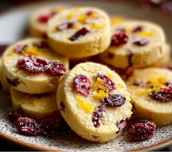 Delicious Orange Cranberry Shortbread Cookies on a plate