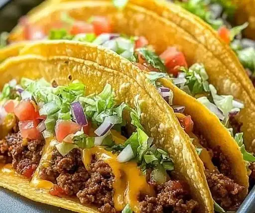 Crispy oven-baked cheesy tacos topped with fresh ingredients