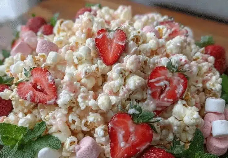 Delicious Galentine's Rosé Strawberry Popcorn Board for a festive celebration