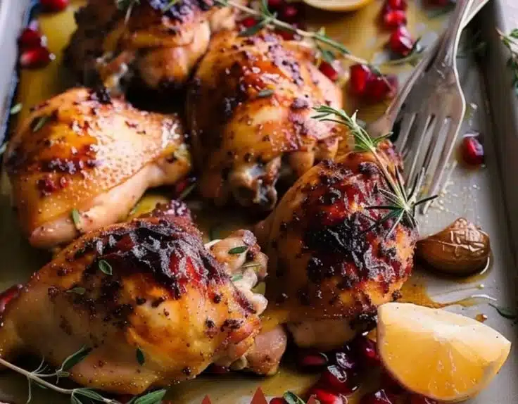 Pomegranate Sumac Roast Chicken Pieces served on a platter