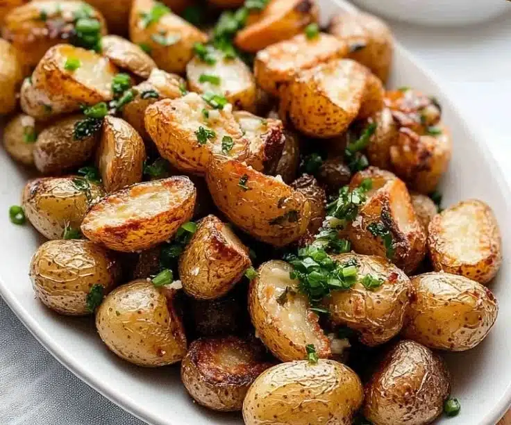 A delicious serving of ranch potatoes garnished with herbs