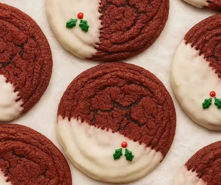 Red Velvet Pan-Banging Cookies on a baking tray, ready for the holiday season