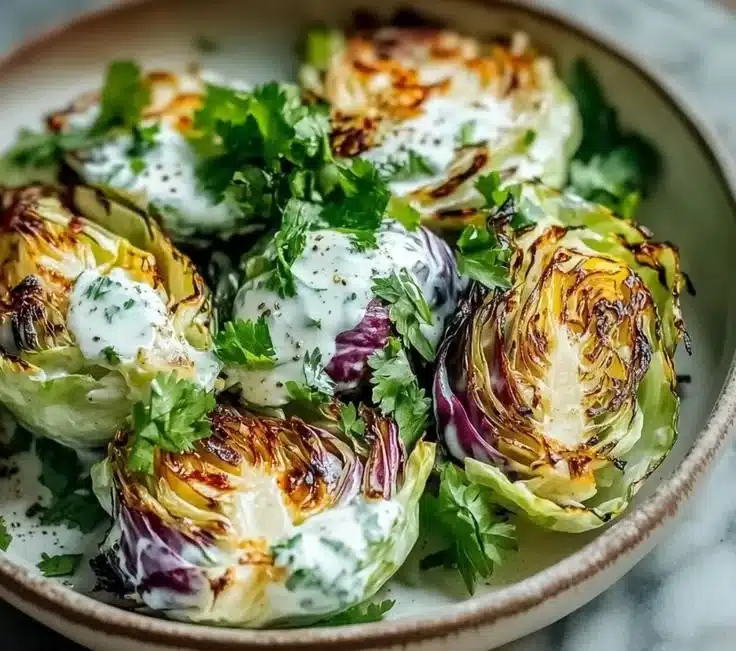 Refreshing cabbage salad with yogurt dressing served in a bowl.