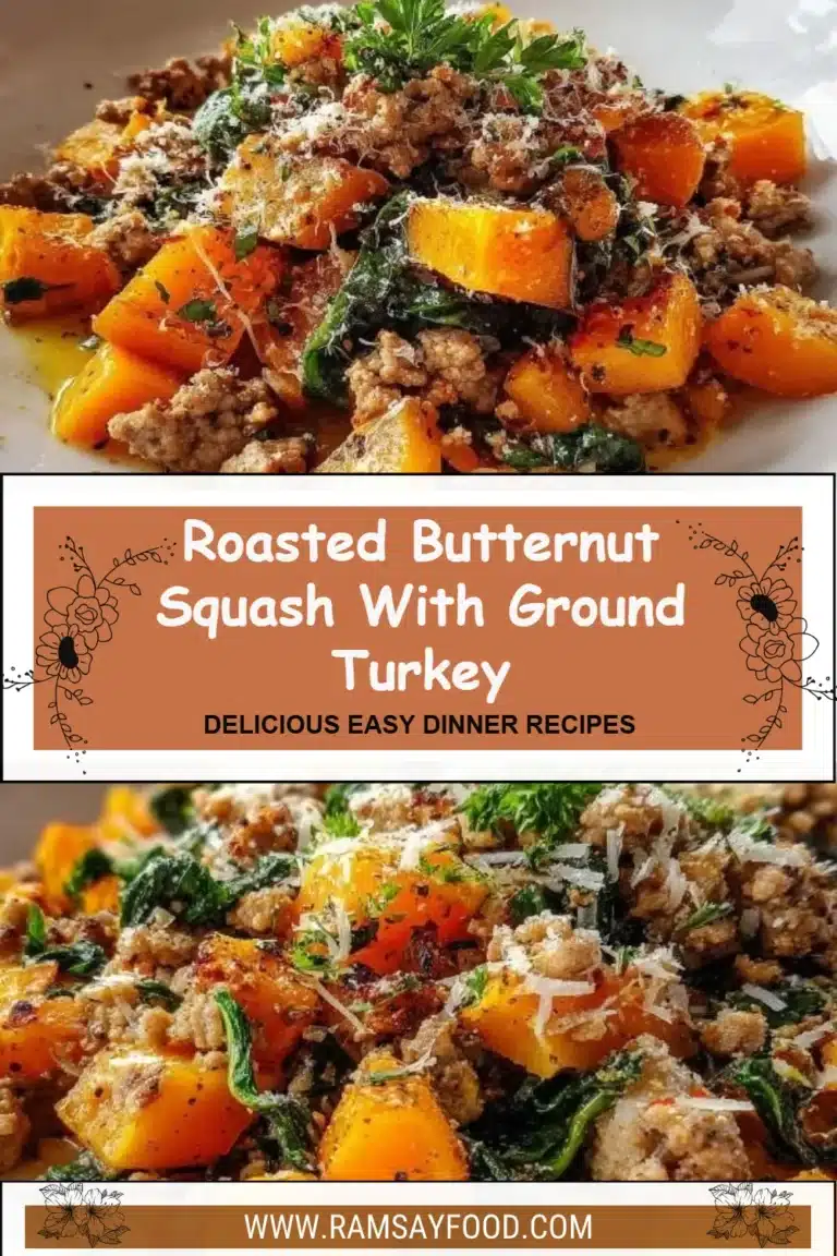 Roasted butternut squash with ground turkey served on a plate.