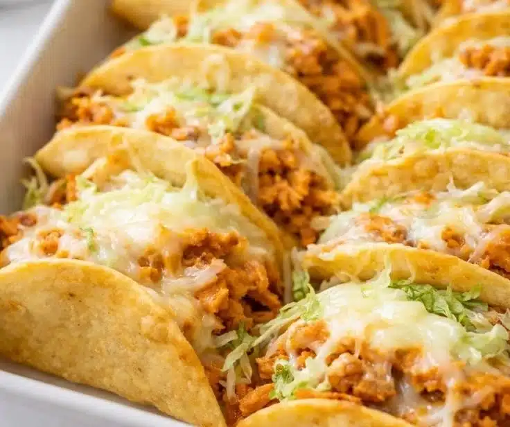 Delicious rotisserie chicken tacos served with fresh toppings and crispy tortillas.