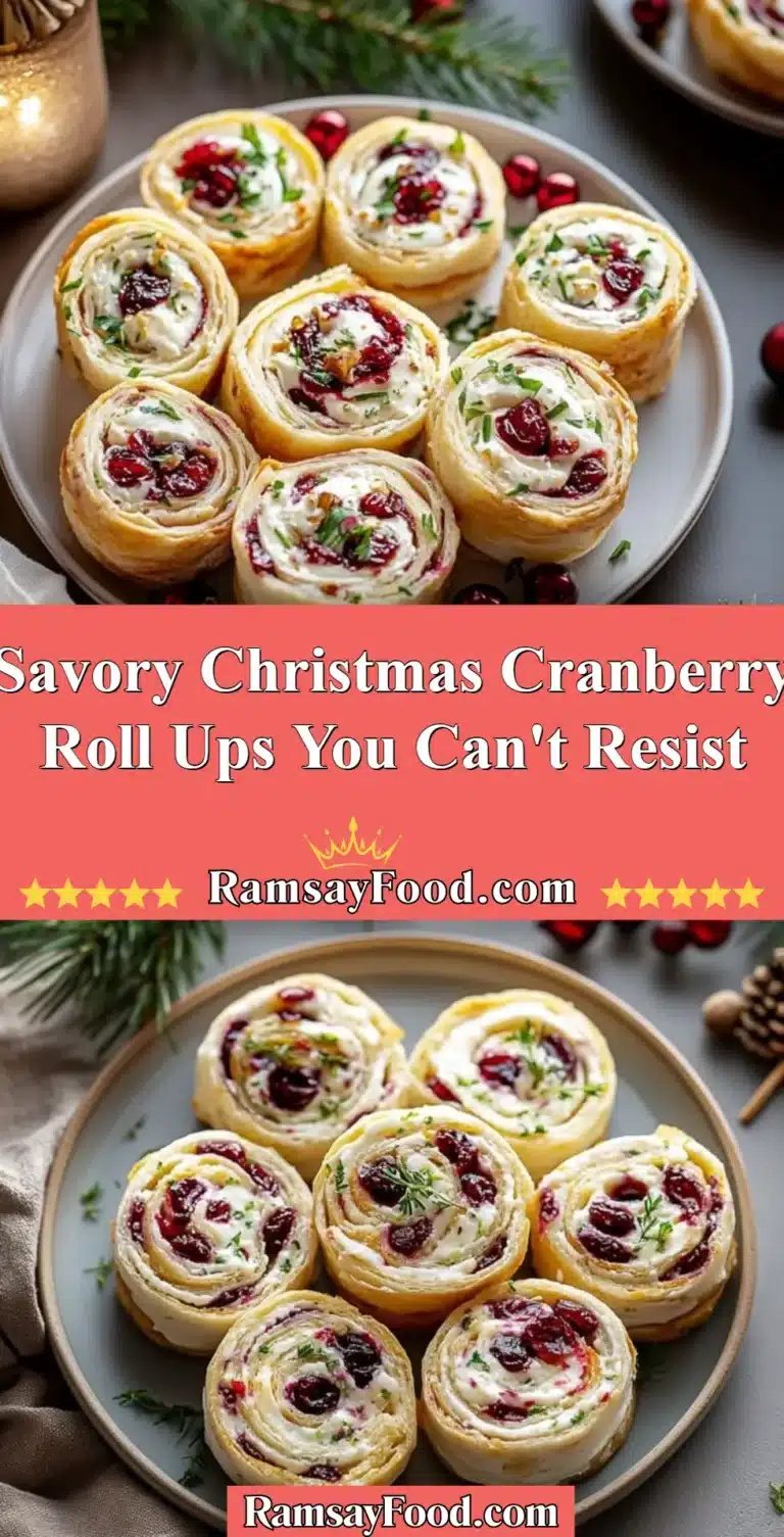 Savory Christmas Cranberry Roll Ups served on a festive platter