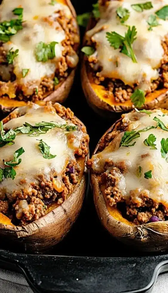 Savory High Protein Ground Turkey Stuffed Sweet Potatoes 5 Savory stuffed sweet potatoes with ground turkey filling