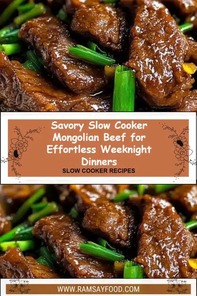Savory slow cooker Mongolian beef dish served with rice and vegetables