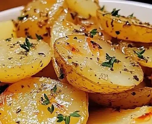 Slow Cooker Lipton Onion Potatoes served in a bowl with herbs