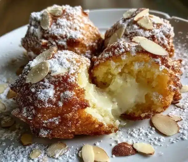 Soft ricotta almond pillows dessert on a plate