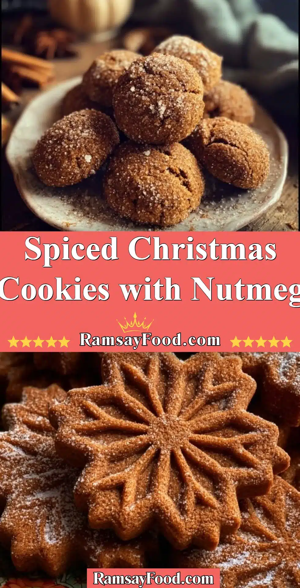 Spiced Christmas Cookies with Nutmeg 2 Baked spiced Christmas cookies decorated with nutmeg on a festive table