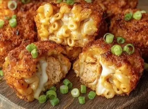 Plate of Super Bowl Chicken Mac Bites with cheese and herbs