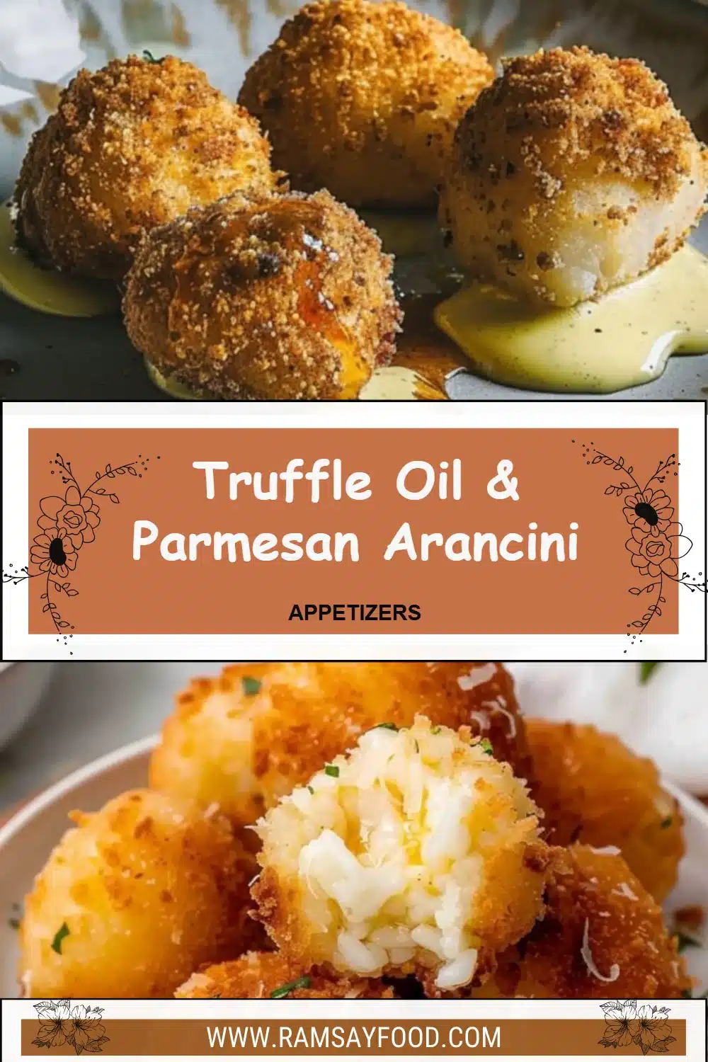 Delicious truffle oil and parmesan arancini garnished with herbs