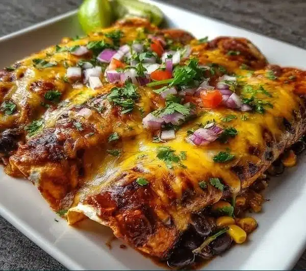 Vegetarian Black Bean Enchiladas 9 Delicious vegetarian black bean enchiladas topped with salsa and cheese