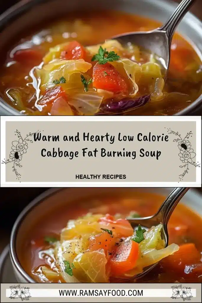 Low calorie cabbage soup in a bowl, perfect for fat burning and warmth.