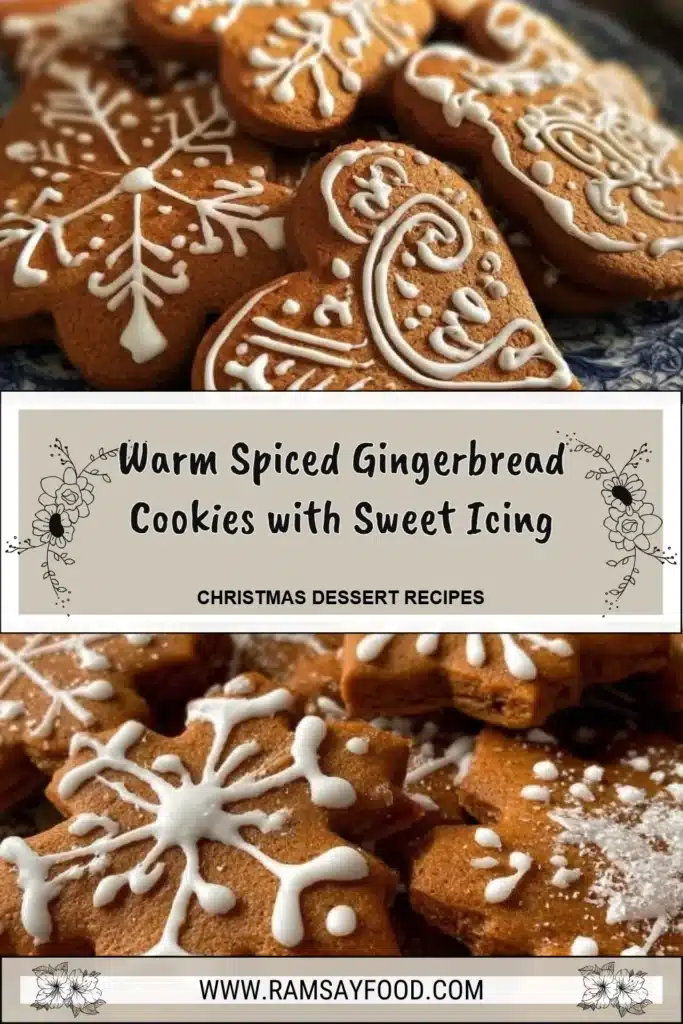 Warm spiced gingerbread cookies with sweet icing on a festive plate