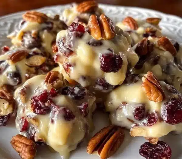 White Chocolate Cranberry Pecan Clusters 5 White chocolate cranberry pecan clusters - delicious treat with nuts and berries
