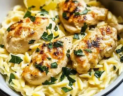 Zesty Lemon Chicken Orzo in a vibrant one-pot dish