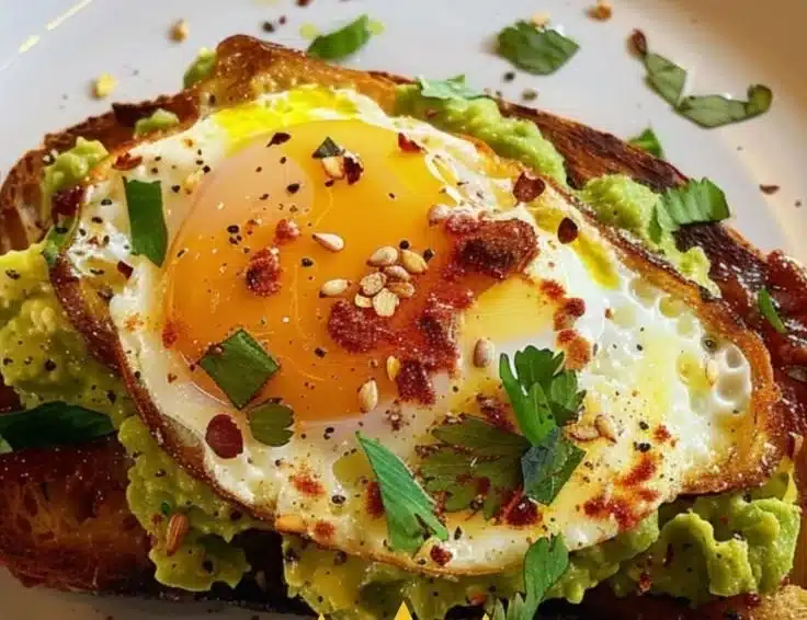 Delicious brown butter sourdough egg toast served on a plate