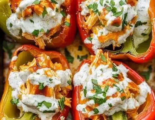 Buffalo Chicken Stuffed Peppers served on a plate for a flavorful dinner