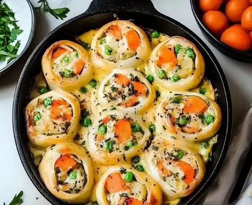 Cheesy baked vegetable rolls topped with melted cheese and herbs