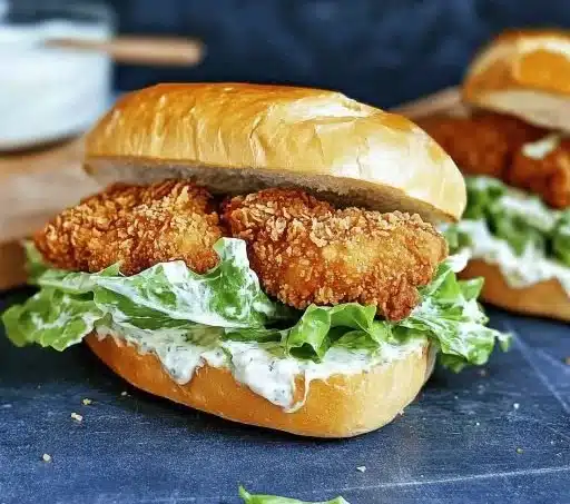 Delicious Crispy Chicken Caesar Sandwich with fresh greens and Caesar dressing