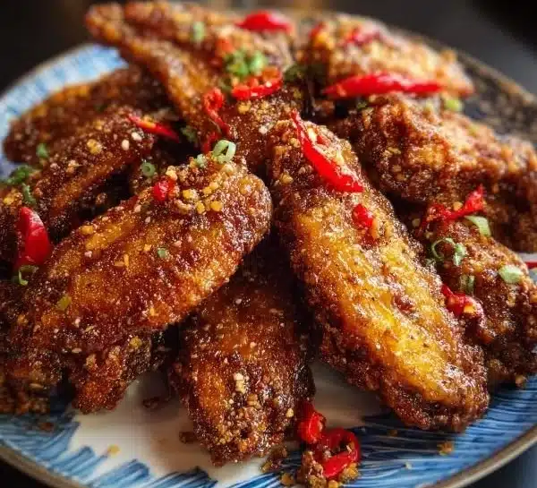 Delicious crispy Chinese fried chicken wings served with dipping sauce