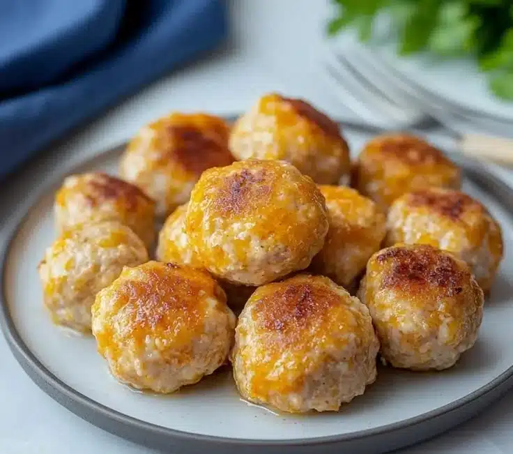 Delicious ground chicken meatballs ready to serve for kids.