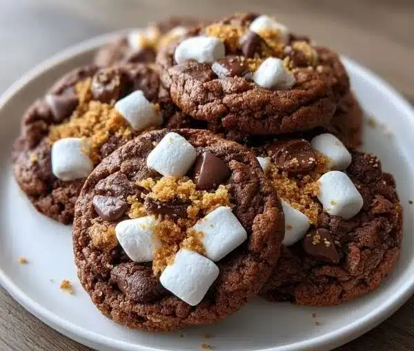 Delicious hot chocolate cookies topped with mini marshmallows