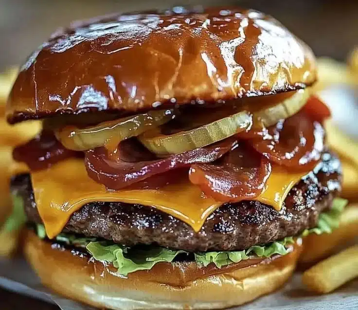 Irresistible smash burger with crispy bacon and cheddar cheese