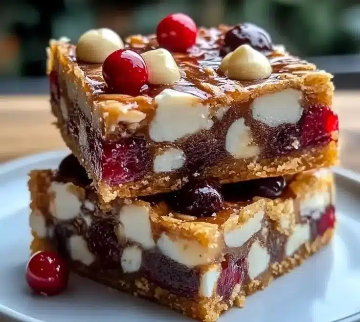 Chewy chocolate Christmas bars decorated for the holidays