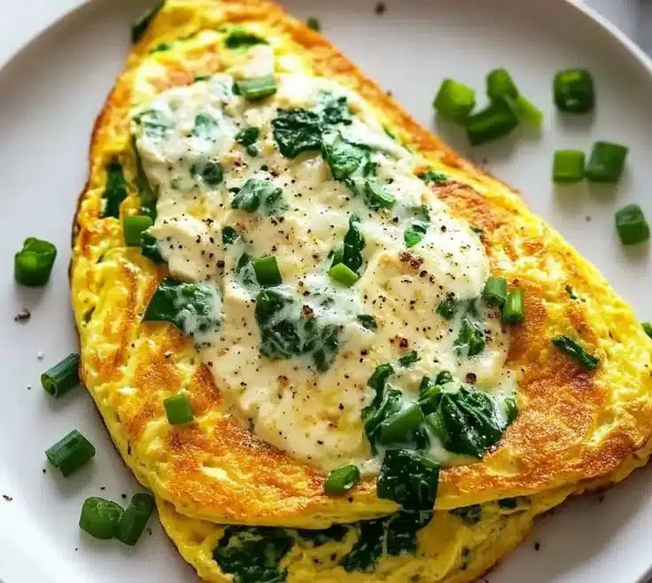 Fluffy vegan tofu omelette served on a plate with fresh herbs and toppings.