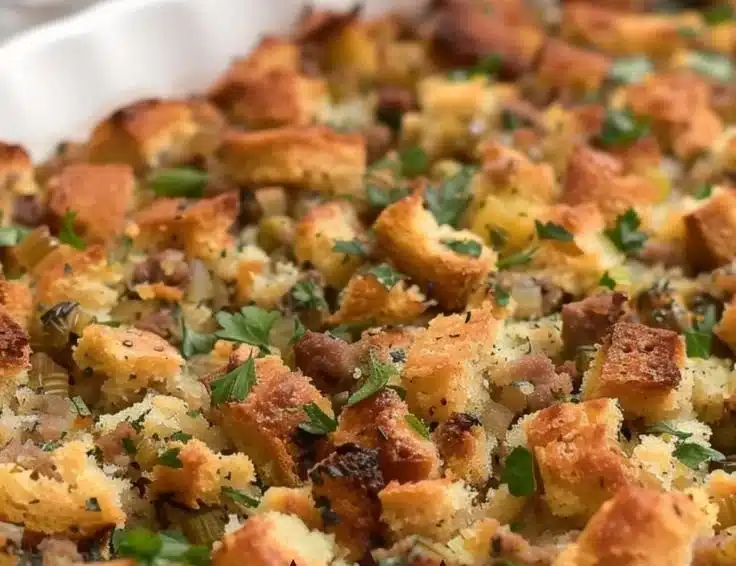 Savory Panettone with Italian sausage stuffing, a delicious festive dish