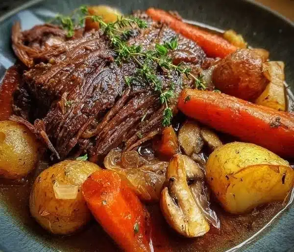 Delicious slow cooker pot roast served with vegetables
