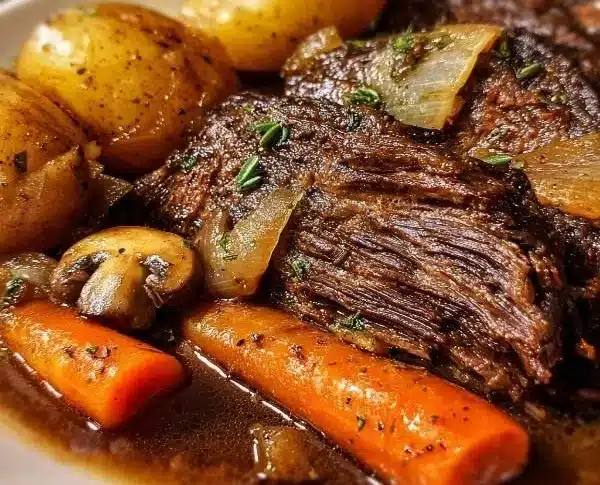Delicious slow cooker pot roast with tender meat and vegetables