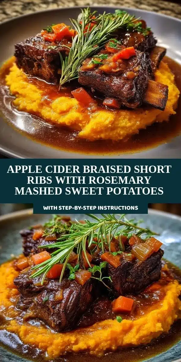 Delicious apple cider braised short ribs served with rosemary mashed sweet potatoes