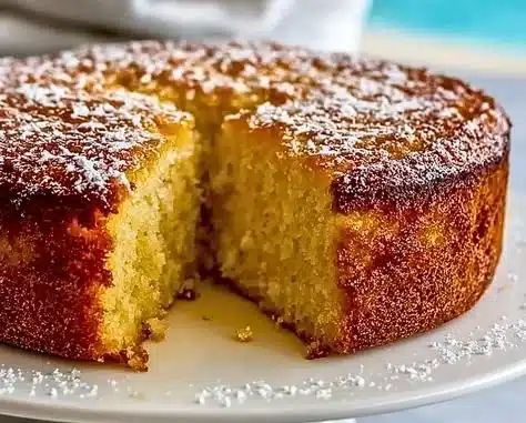 Delicious authentic Swedish Cardamom Cake garnished with powdered sugar and cardamom seeds.