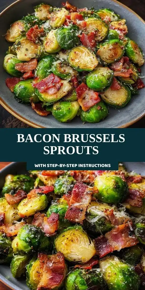 Delicious Bacon Brussels Sprouts cooked to perfection and garnished.