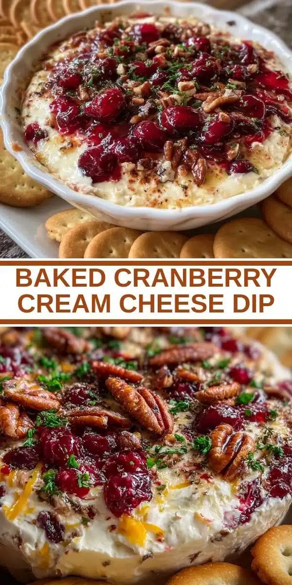 Delicious Baked Cranberry Cream Cheese Dip served in a bowl with crackers.