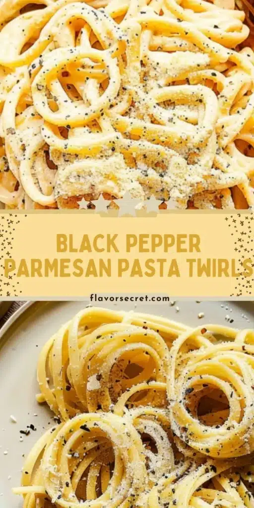 Black Pepper Parmesan Pasta Twirls garnished with fresh herbs