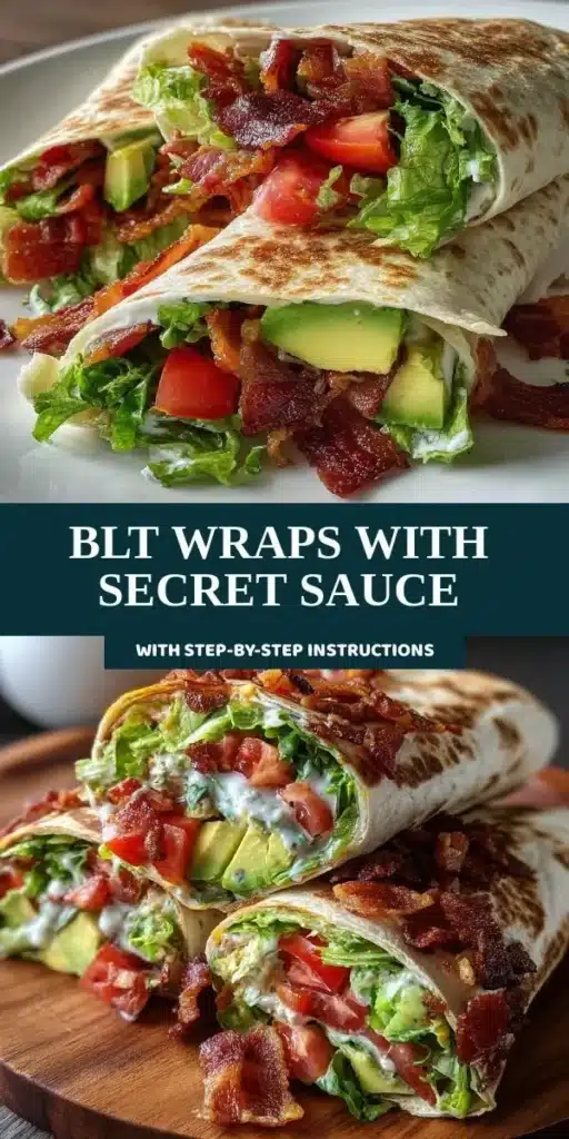 Delicious BLT wraps drizzled with secret sauce on a plate