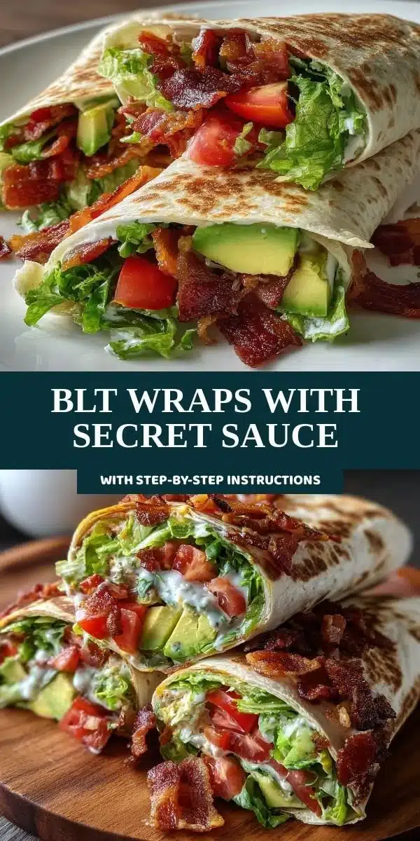 Delicious BLT wraps drizzled with secret sauce on a plate