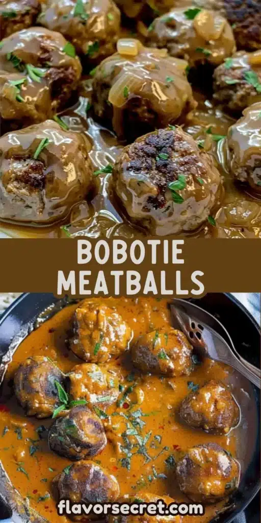 Plate of Bobotie-inspired meatballs garnished with herbs