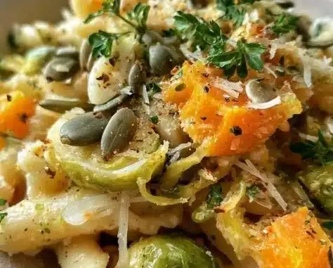 Brussels Sprouts and Butternut Squash Pasta dish